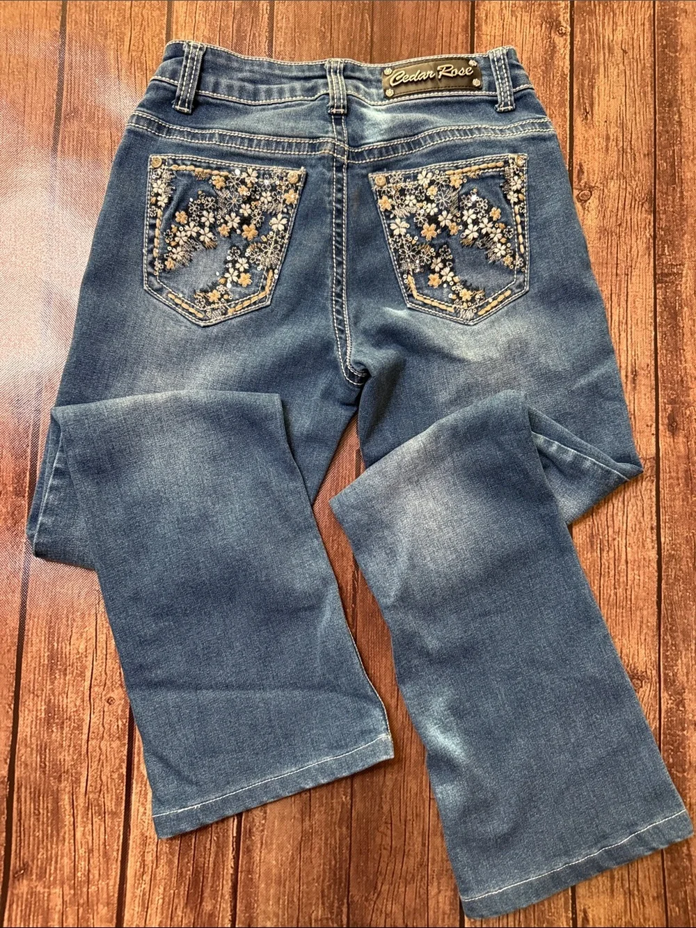 CEDAR ROSE SZ 16 Teens Embroidered Pocket Blue Jeans